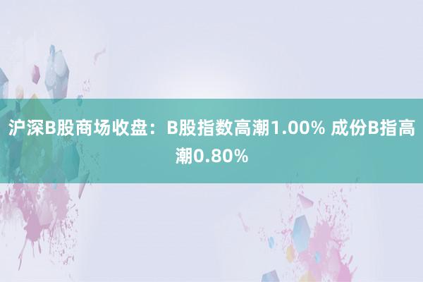 沪深B股商场收盘：B股指数高潮1.00% 成份B指高潮0.80%